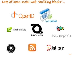 Lots of open social web “building blocks”…




                                             44
 
