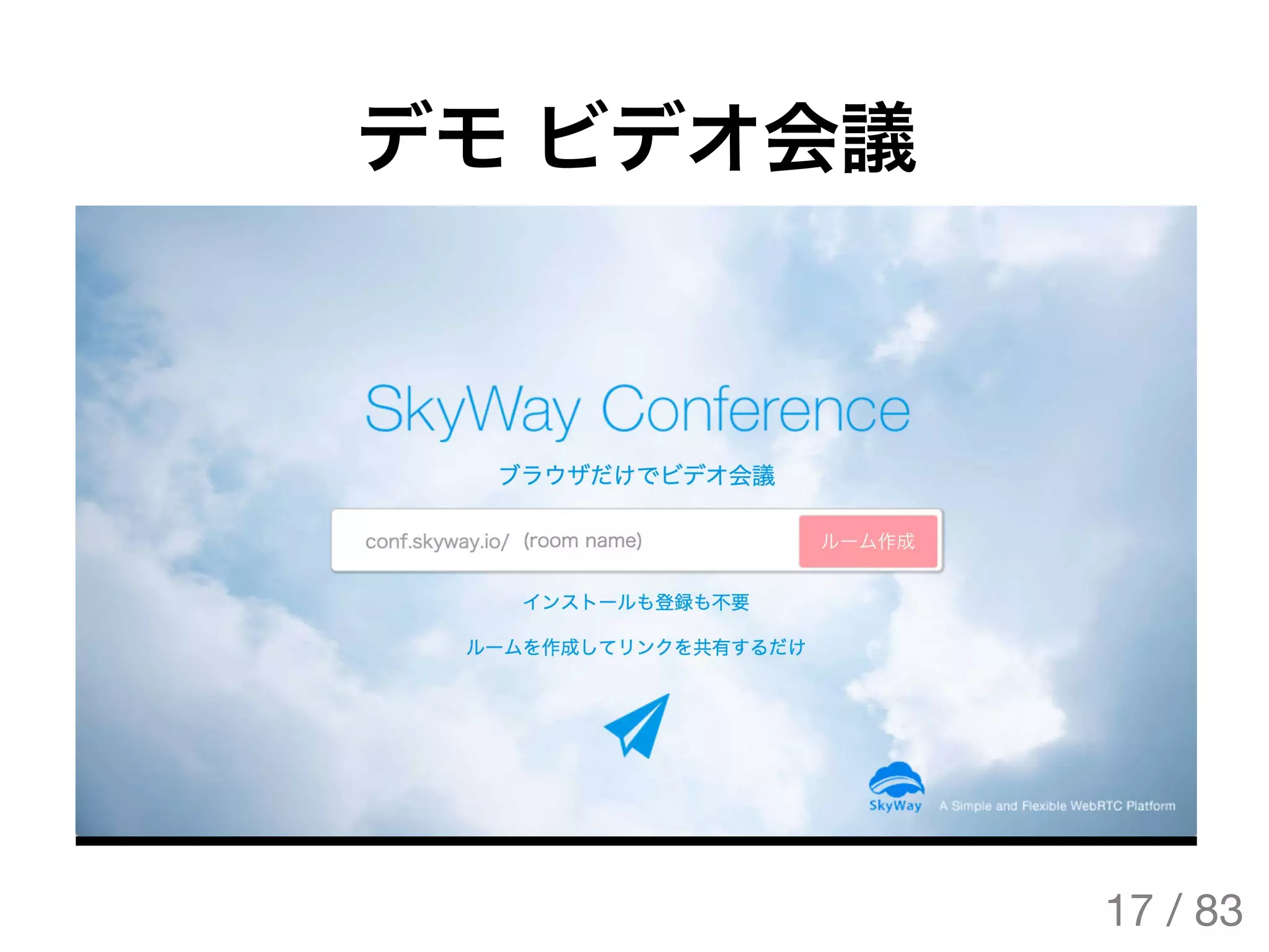 デモビデオ会議
17 / 83
The Original Version is
https://rotsuya.github.io/slides/enterprise-hacks-201512/
 