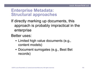 Enterprise Metadata:
Structural approaches
If directly marking up documents, this
   approach is probably impractical in t...