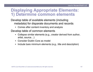 Displaying Appropriate Elements:
1) Determine common elements
Develop table of available elements (including
  metadata) f...