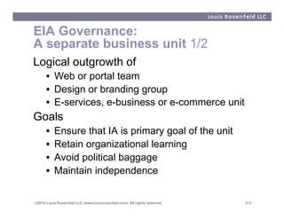 EIA Governance:
A separate business unit 1/2
Logical outgrowth of
      •  Web or portal team
      •  Design or branding ...