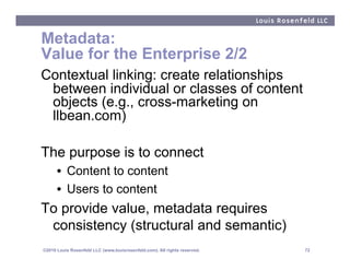 Metadata:
Value for the Enterprise 2/2
Contextual linking: create relationships
 between individual or classes of content
...