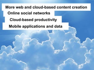 Step Two Designs (www.steptwo.com.au) Designing for success with social tools • March 2013
Step Two DESIGNS
More web and cloud-based content creation
Online social networks
Cloud-based productivity
Mobile applications and data
 