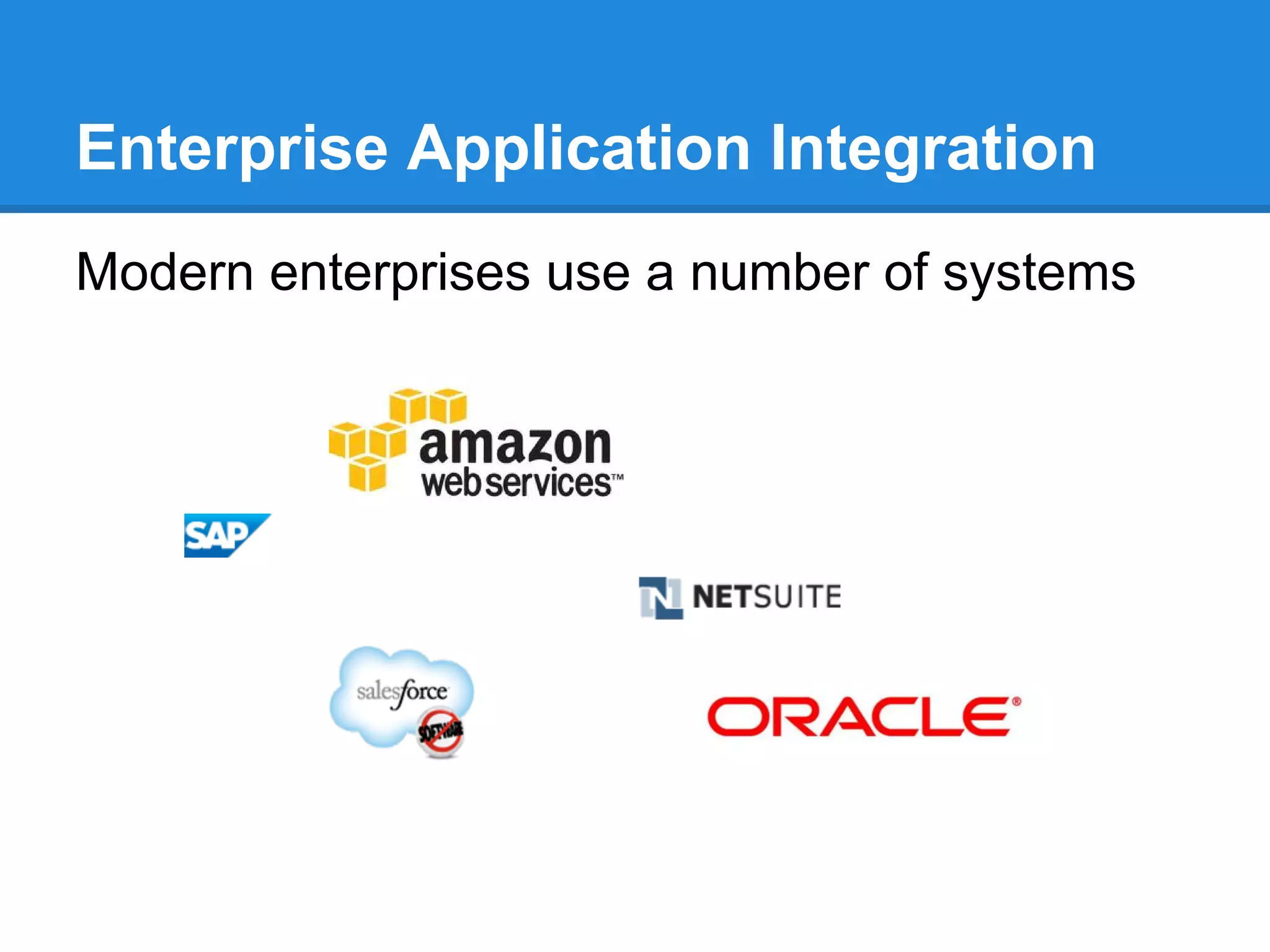 Enterprise Application Integration
Modern enterprises use a number of systems
 