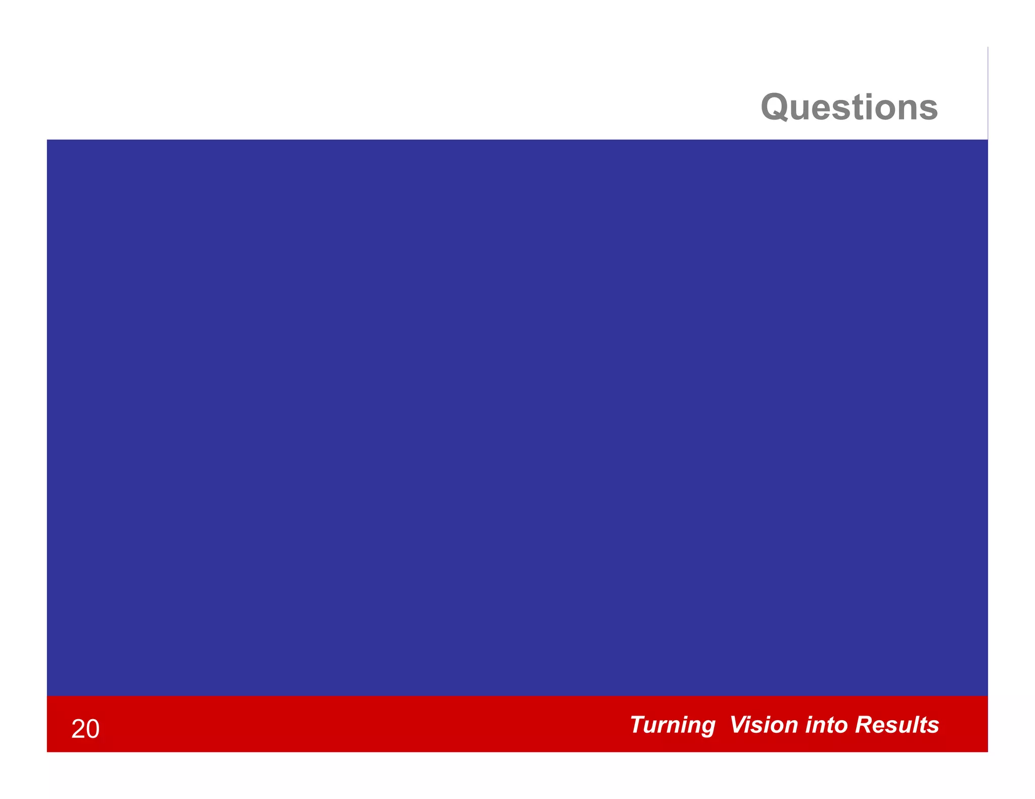 Questions




20   Turning Vision into Results
 