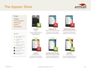 The Appear Store

2/28/2013

Copyright Appear, 2012
2013

44

 