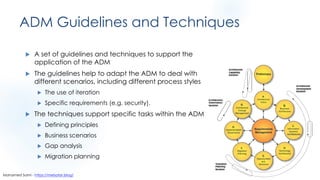 ADM Guidelines and Techniques
u A set of guidelines and techniques to support the
application of the ADM
u The guidelines help to adapt the ADM to deal with
different scenarios, including different process styles
u The use of iteration
u Specific requirements (e.g. security).
u The techniques support specific tasks within the ADM
u Defining principles
u Business scenarios
u Gap analysis
u Migration planning
Mohamed Sami - https://melsatar.blog/
 