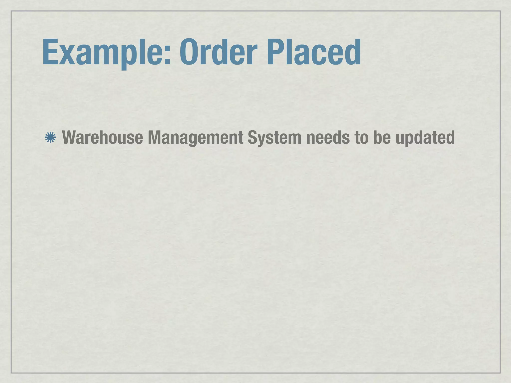 Example: Order Placed Warehouse Management System needs to be updated 