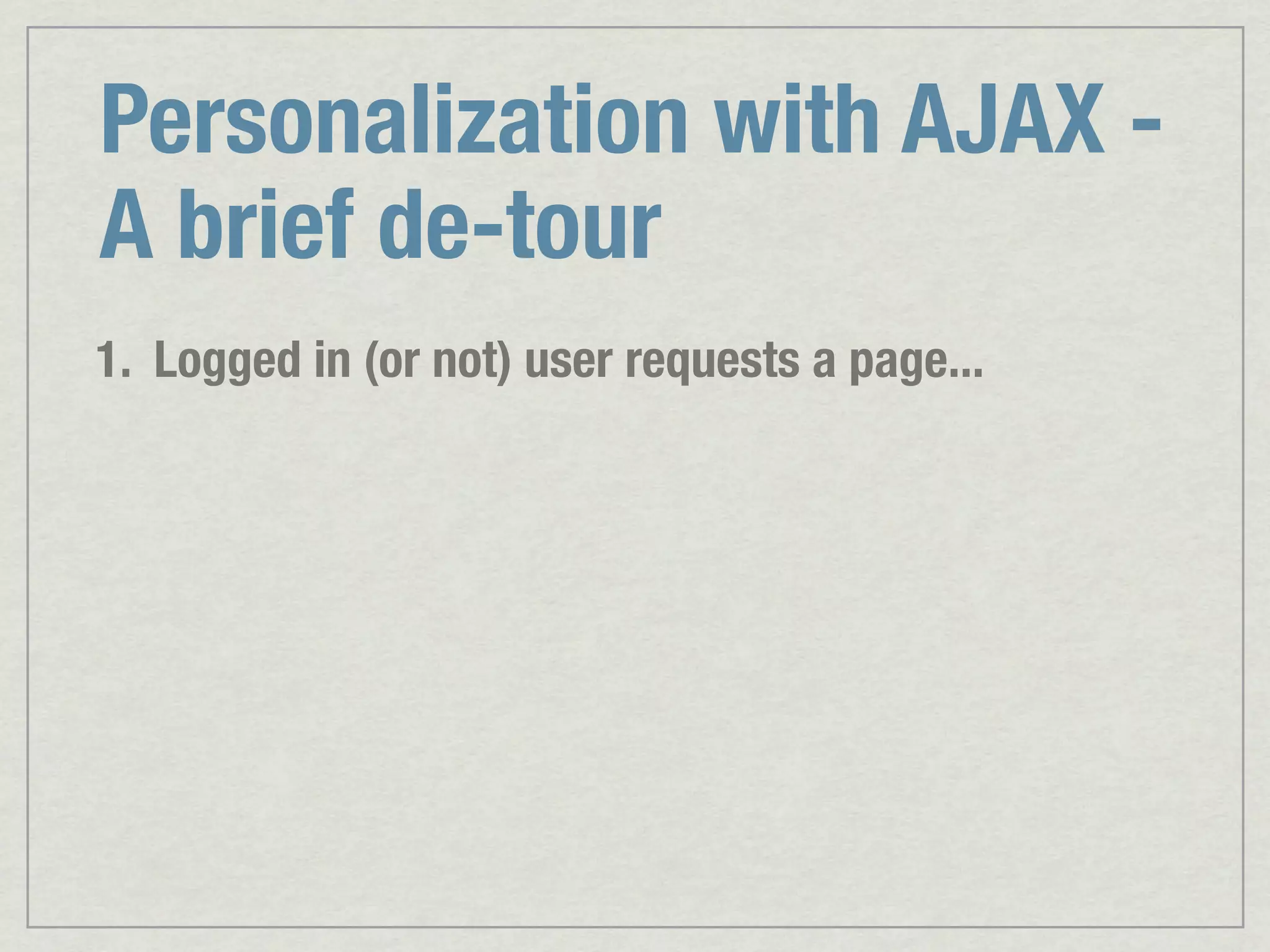 Personalization with AJAX - A brief de-tour 1. Logged in (or not) user requests a page... 