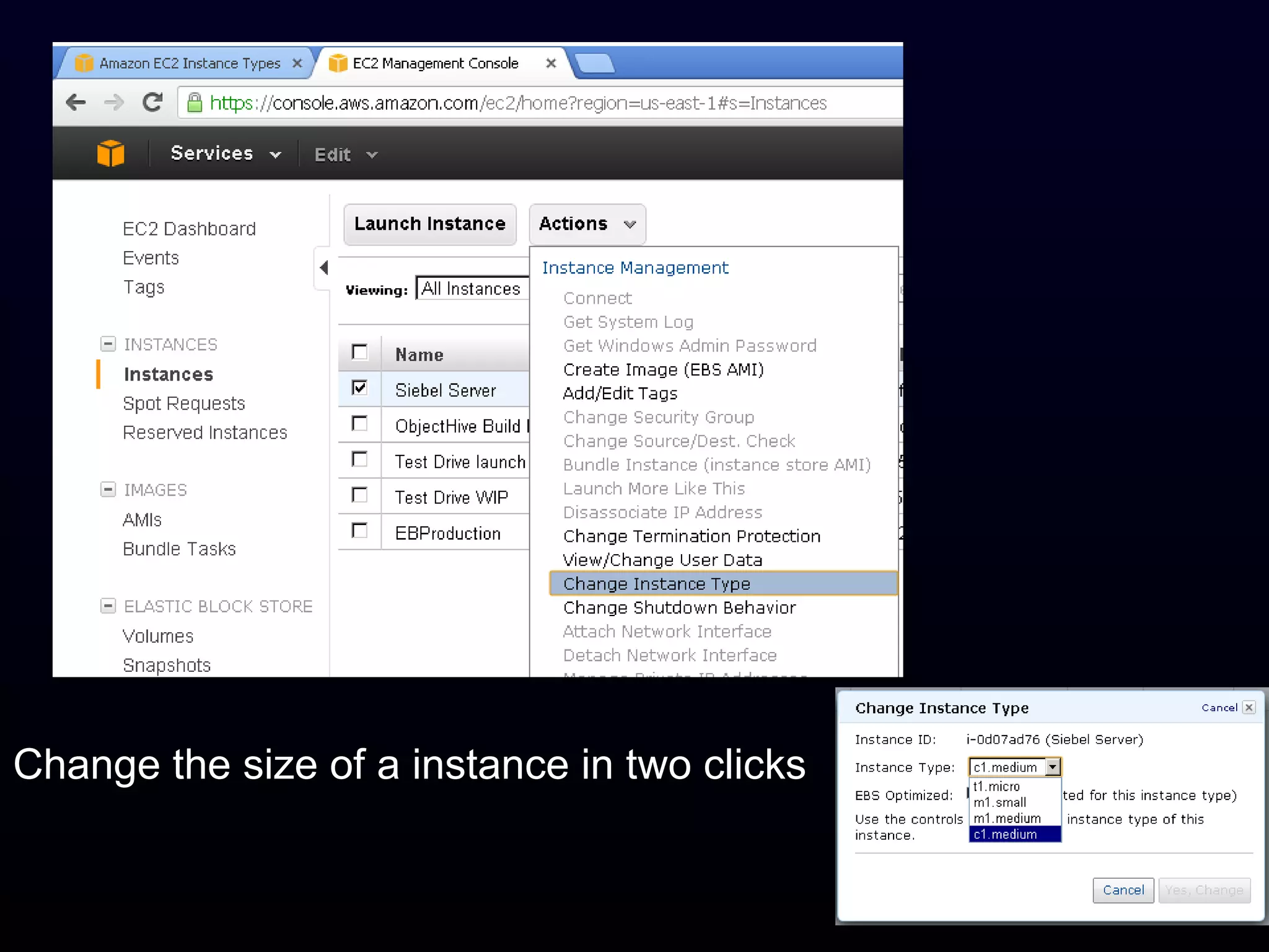Change the size of a instance in two clicks
 