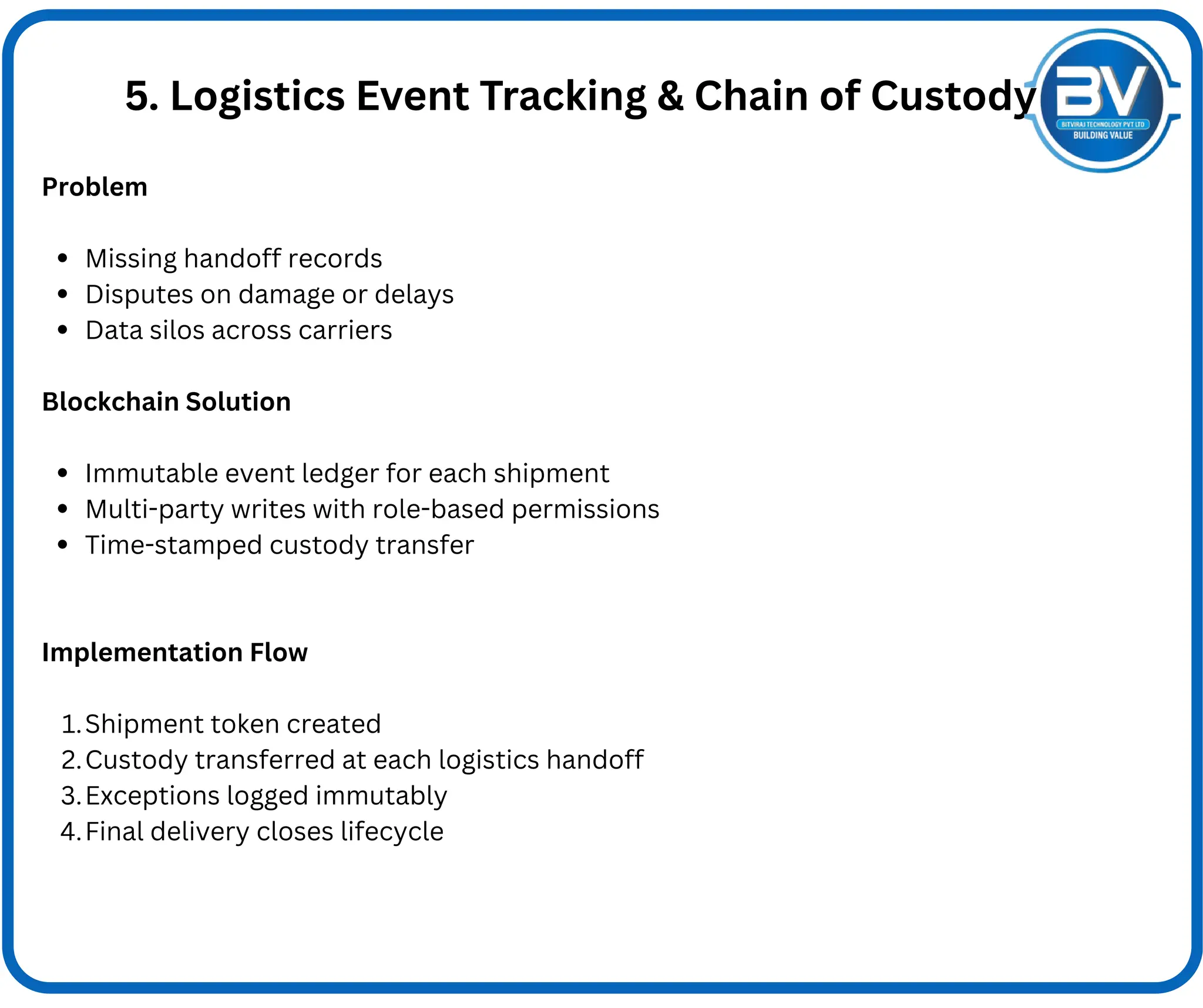 Enterprise Blockchain Use Cases in Supply Chain & Logistics By BitViraj  Technology | PDF