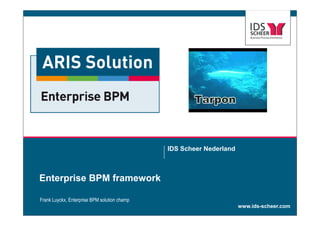 www.ids-scheer.com
Enterprise BPM framework
IDS Scheer Nederland
Frank Luyckx, Enterprise BPM solution champ
 