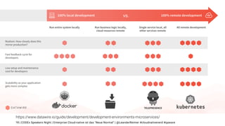 | CODEx Speakers Night | Enterprise Cloud-native ist das "Neue Normal" | @LeanderReimer #cloudnativenerd #qaware18
vs.
https://www.datawire.io/guide/development/development-environments-microservices/
 