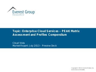 Cloud Vista
Market Report: July 2013 – Preview Deck
Topic: Enterprise Cloud Services – PEAK Matrix
Assessment and Profiles Compendium
Copyright © 2013, Everest Global, Inc.
EGR-2013-4-PD-0895
 