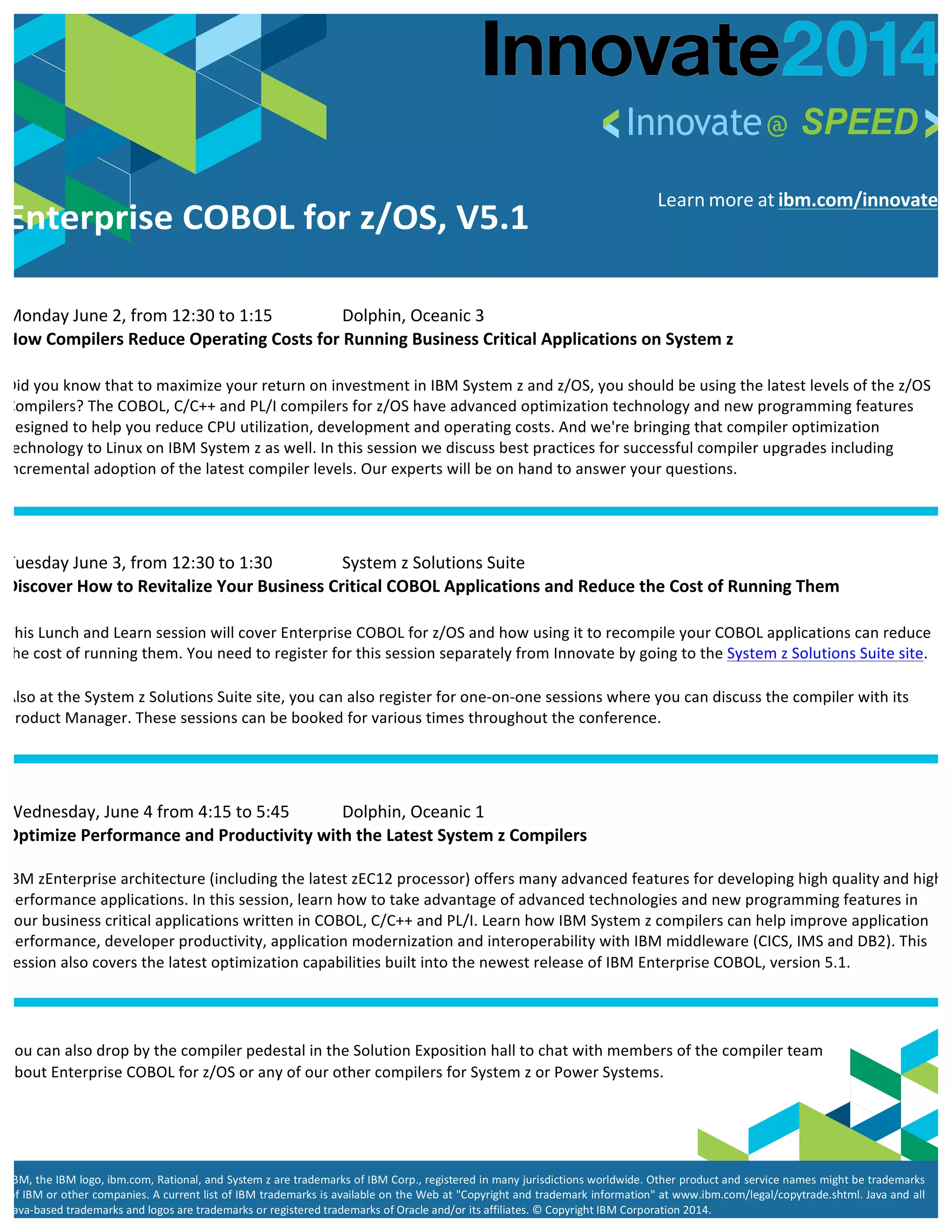 Enterprise COBOL for z/OS, V5.1 at Innovate 2014 PDF