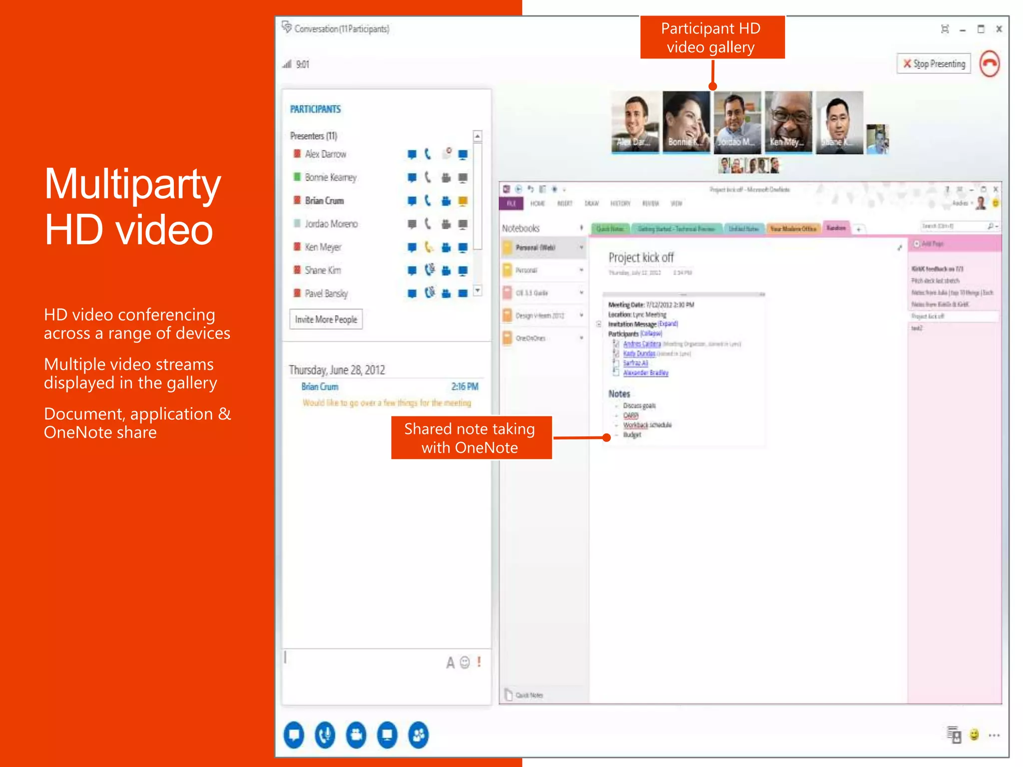 Participant HD
                      video gallery




Shared note taking
  with OneNote
 