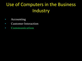 Use of Computers in the Business Industry Accounting Customer Interaction Communication 