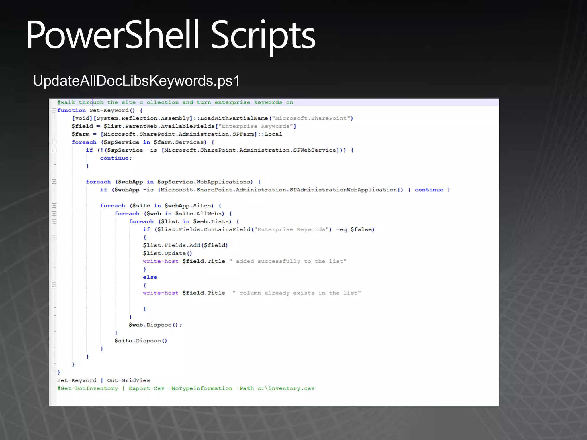 UpdateAllDocLibsKeywords.ps1
 