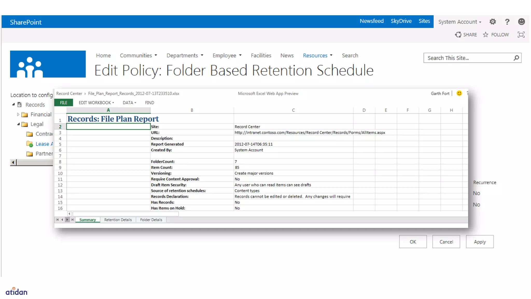 Define mutli-stage
retention policies
by folder
Create hierarchical
file plans and
generate reports
 