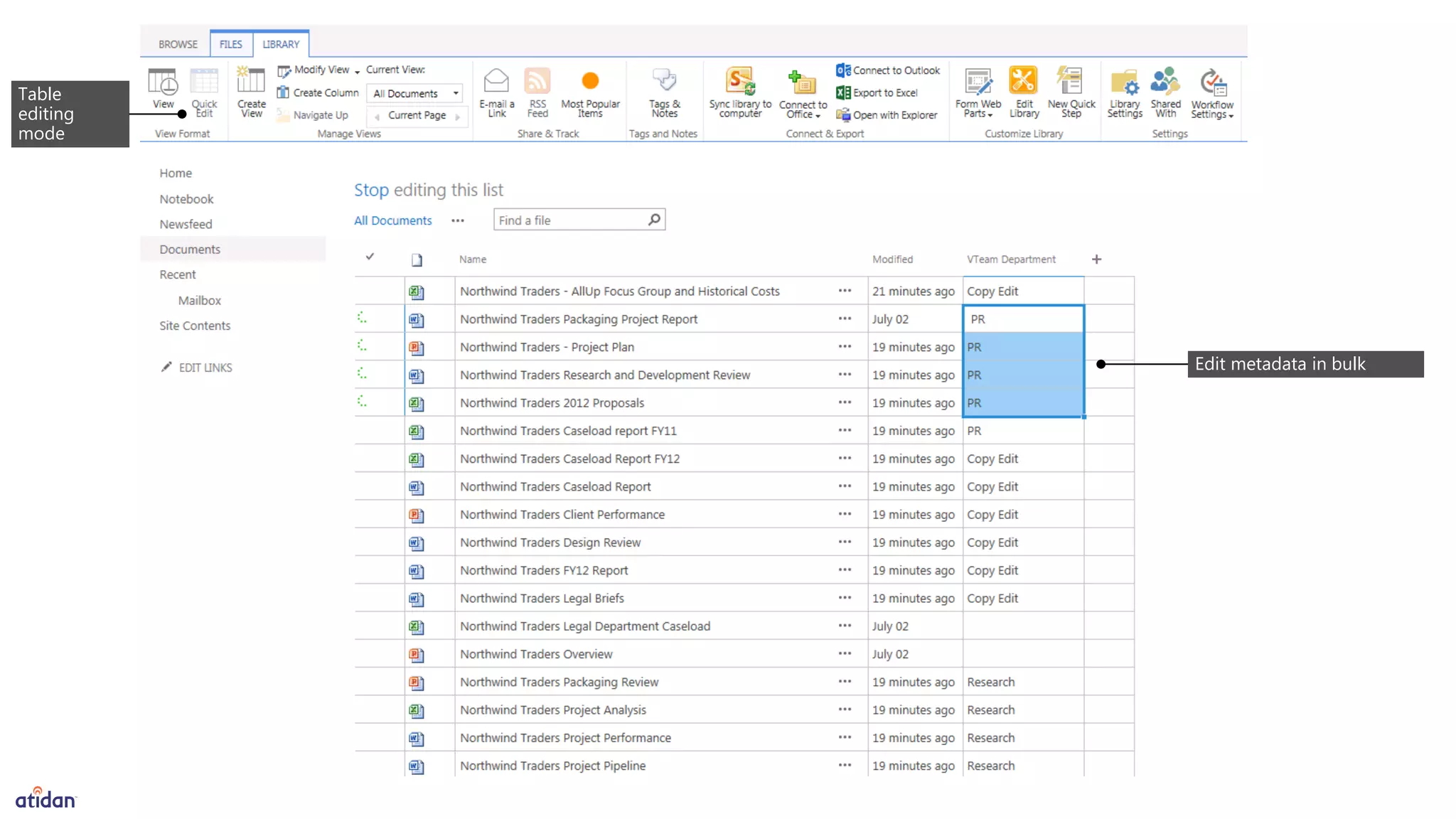 Edit metadata in bulk
Table
editing
mode
 