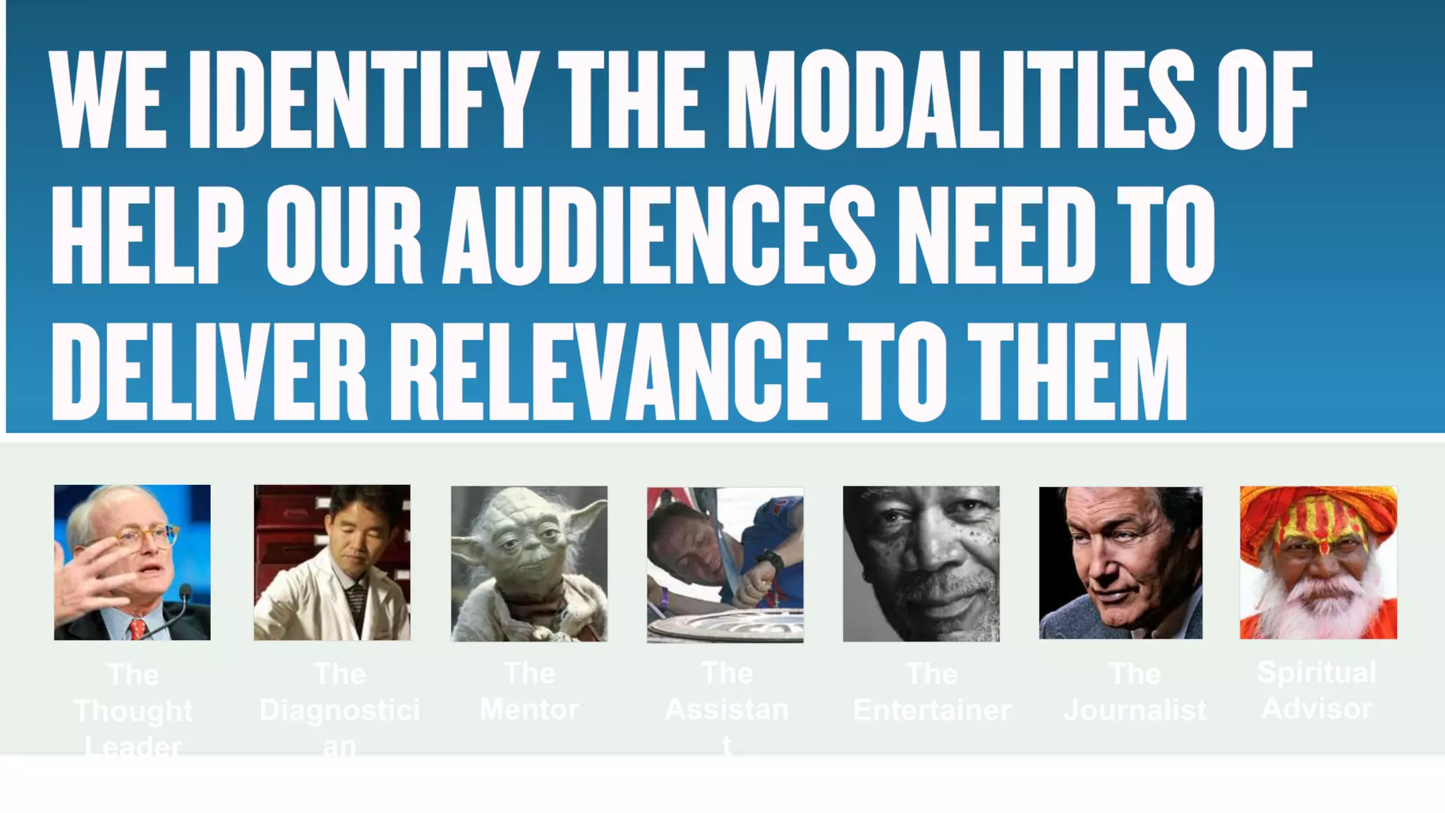 @Carlos_Abler
The
Thought
Leader
The
Diagnostici
an
The
Mentor
The
Assistan
t
The
Entertainer
The
Journalist
Spiritual
Advisor
 