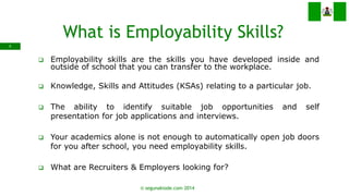 What is Employability Skills? 
Employability skills are the skills you have developed inside and outside of school that y...