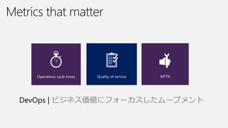 Metrics that matter



      Operations cycle times   Quality of service   MTTR




  DevOps | ビジネス価値にフォーカスしたムーブメント
 