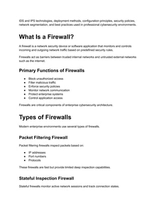 Enterprise Firewall, IDS and IPS Configuration Basics Explained | PDF