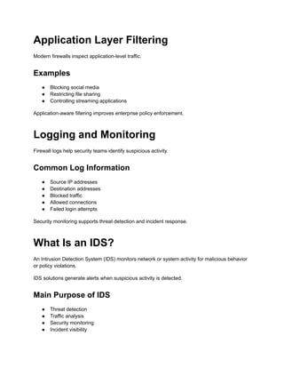Enterprise Firewall, IDS and IPS Configuration Basics Explained | PDF