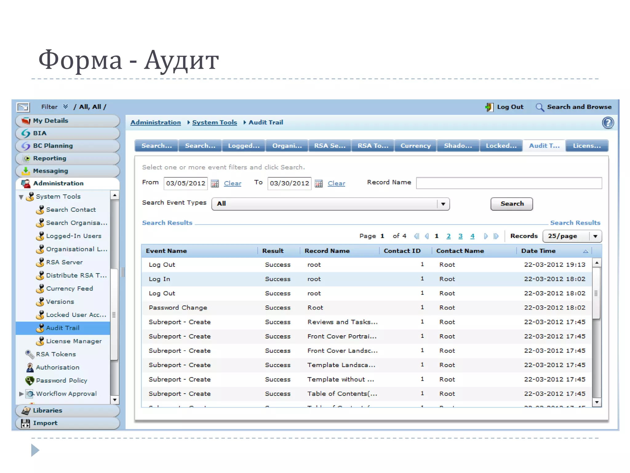 Форма - Аудит
 