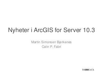 Nyheter i ArcGIS for Server 10.3 
Martin Simonsen Bjørkenes 
Calin P. Fabri 
 