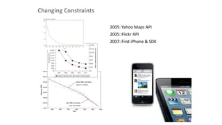 Changing Constraints
2005: Yahoo Maps API
2005: Flickr API
2007: First iPhone & SDK
 
