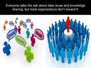Everyone talks the talk about data reuse and knowledge
sharing, but most organizations don’t reward it.
 