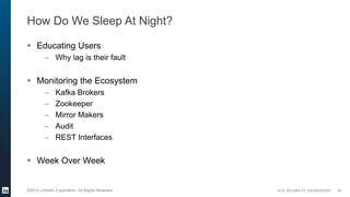 SITE RELIABILITY ENGINEERING©2014 LinkedIn Corporation. All Rights Reserved.
How Do We Sleep At Night?
 Educating Users
–...