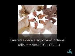 Created a dedicated, cross-functional
rollout teams (ETC, LCC, …)
 