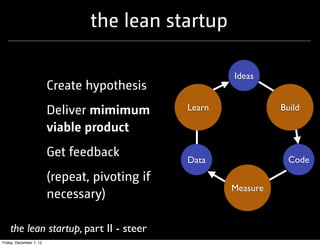 the lean startup

                                                        Ideas
                         Create hypothesis...