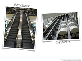 Elevator
http://upload.wikimedia.org/wikipedia/commons/5/54/240_Sparks_Elevators.jpg
http://upload.wikimedia.org/wikipedia/commons/f/f8/Escalator,_Va%C5%88kovka,_Brno_(3).jpg
Escalator
 