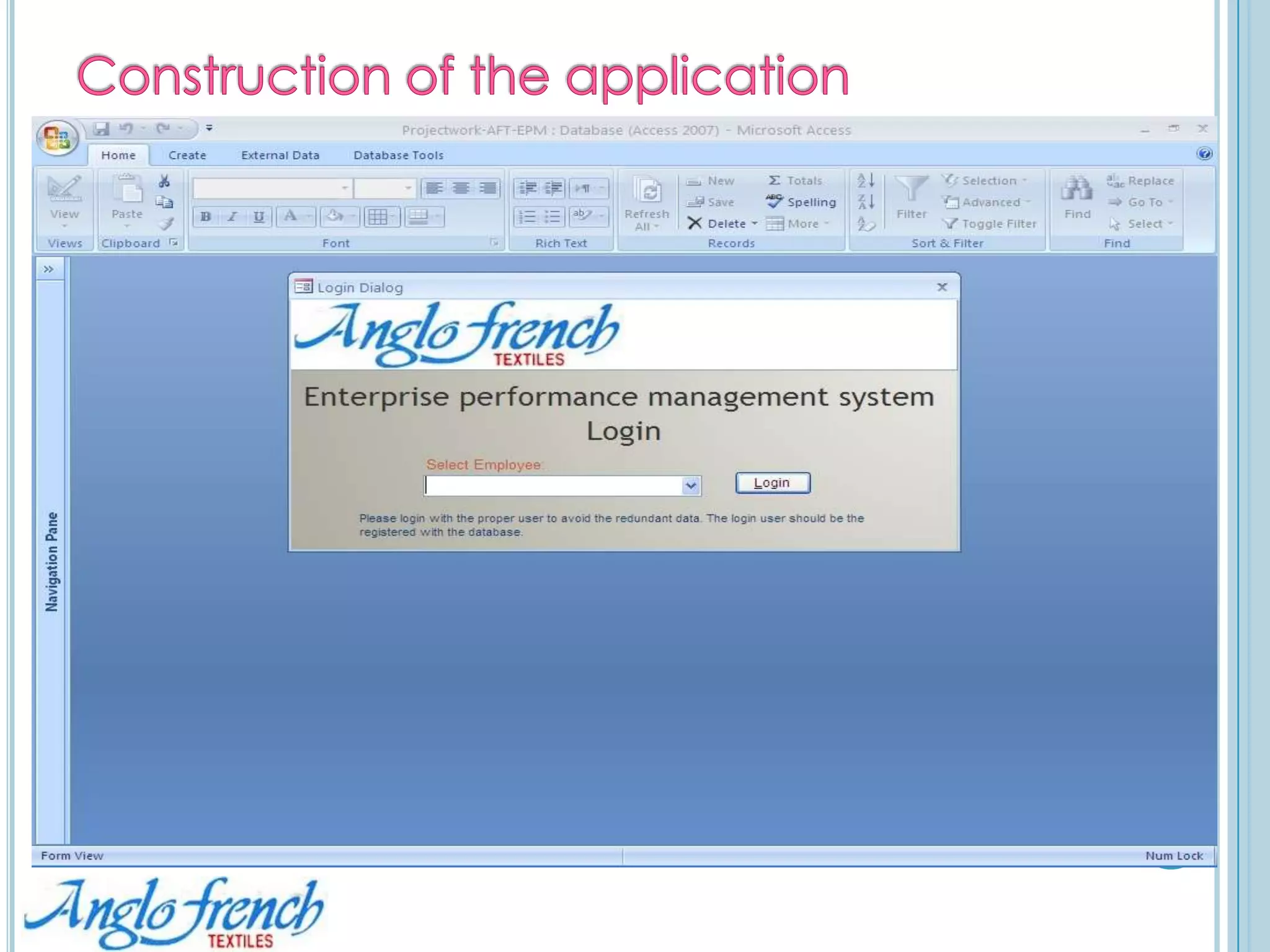  Construction of ApplicationsSystem DesignData Design: The data design is used to group data into a number of tables called the dimension tablesThe database design is used to group data into a number of tablesReduction in duplication of dataSimplification of functions like addition, deletion, modification, etcRetrieving dataIncreasing clarify and ease of useProviding more information at less cost