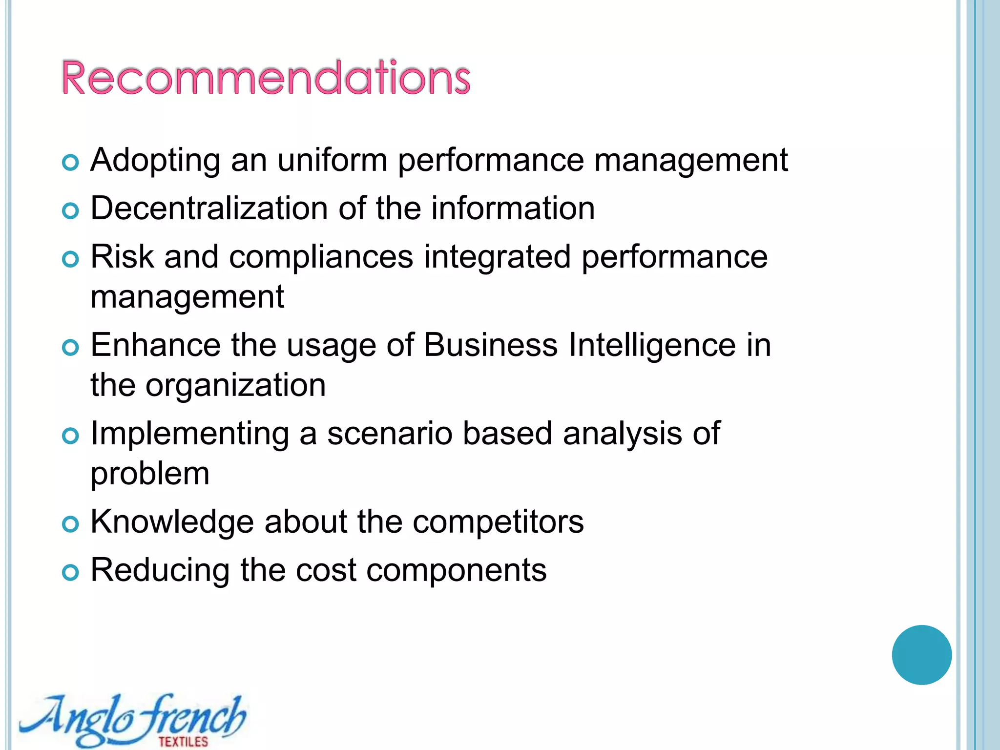 Database view of the KPIs