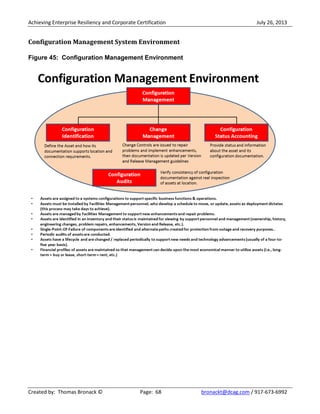 Achieving Enterprise Resiliency and Corporate Certification July 26, 2013
Created by: Thomas Bronack © Page: 68 bronackt@dcag.com / 917-673-6992
Configuration Management System Environment
Figure 45: Configuration Management Environment
 