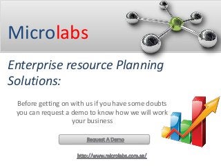 Microlabs
Enterprise resource Planning
Solutions:
Before getting on with us if you have some doubts
you can request a demo to know how we will work
your business
 