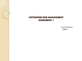 Enterprise Risk Management
       Assignment 1

                        Gaurav Sharma
                        11IB218
 