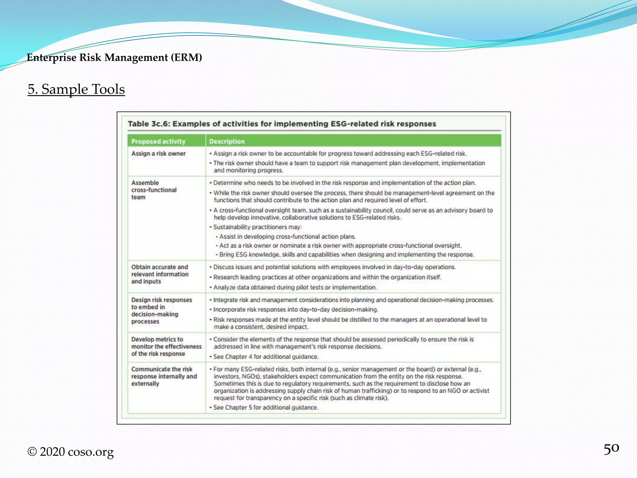 50
5. Sample Tools
Enterprise Risk Management (ERM)
© 2020 coso.org
 