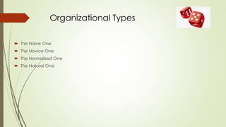 Organizational Types
 The Naive One
 The Novice One
 The Normalized One
 The Natural One
 