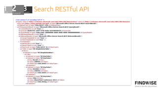 Search RESTful API

Keywords
http://server/site/_api/search/query?querytext=`test`

Selecting Properties
http://server/site/_api/search/query?querytext=`test`
!        &selectproperties=`Title,Rank`

Sorting
http://server/site/_api/search/query?querytext=`test`
!       &sortlist=`LastModifiedTime:descending`

http://server/site/_api/search/query?querytext=`test`
!      &sortlist=`LastModifiedTime:descending,Rank:ascending`
 