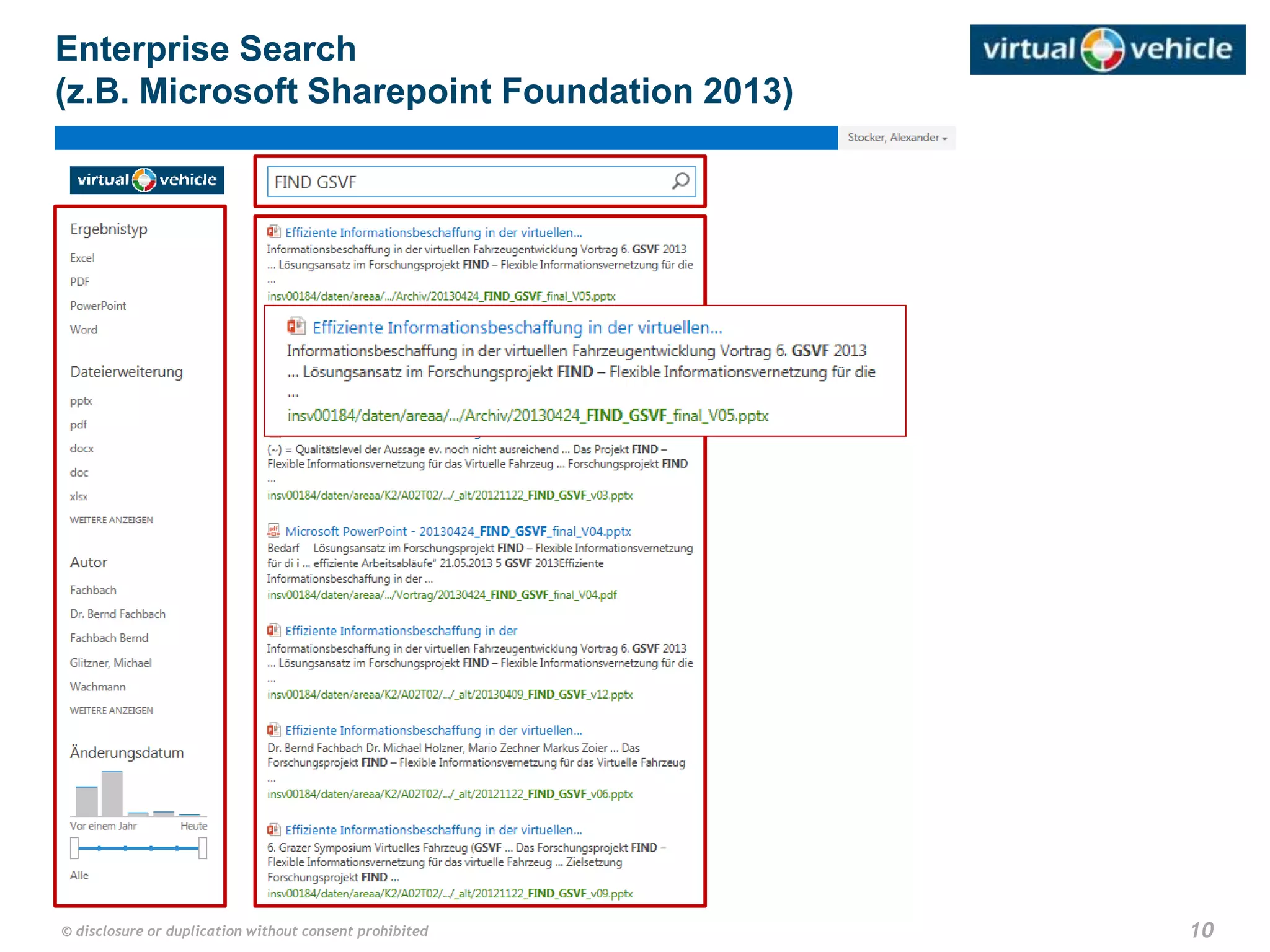 10© disclosure or duplication without consent prohibited
Enterprise Search
(z.B. Microsoft Sharepoint Foundation 2013)
 