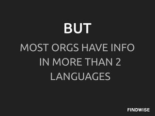 About half of the organisations have at least
two languages supported by search.
About a quarter supports A LOT of languag...