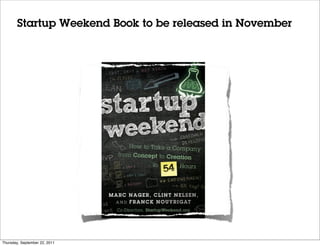 Startup Weekend Book to be released in November




Thursday, September 22, 2011
 