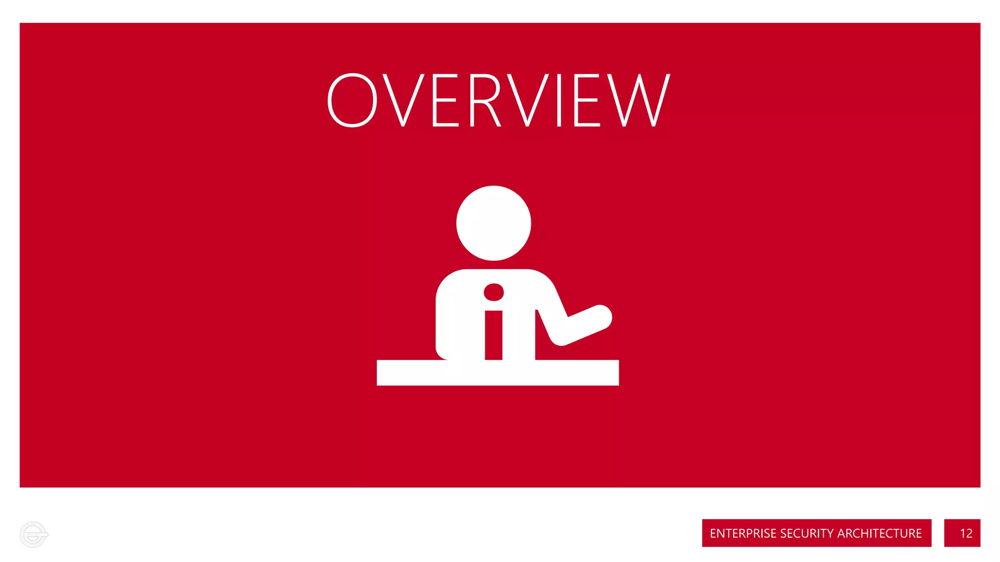 OVERVIEW

ENTERPRISE SECURITY ARCHITECTURE

12

 