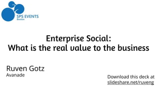Enterprise Social:
What is the real value to the business
Ruven Gotz
Avanade Download this deck at
slideshare.net/ruveng
 